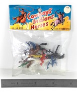 Vintage 10 pc. Cowboy Indians Horses Plastic Toys (Circa 1960&#39;s) Hong Kong - £14.76 GBP