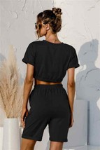 Short Sleeve Cropped Top and Drawstring Shorts Lounge Set - £37.34 GBP