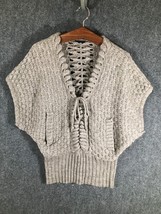 Womens Sweater Size Medium By JL XingDaji Gray Tie Front Pullover - £10.61 GBP