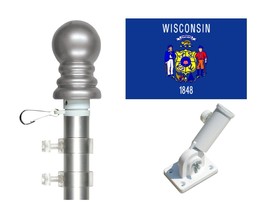 Wisconsin 3&#39;x5&#39; Polyester Flag &amp; Spinner Flagpole Set w/Adjustable Bracket - $39.00