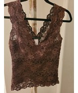 Josie Natori Rose Parfait Lace Fully Lined Camisole Tank Top Brown Medium - £102.25 GBP