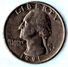 1991 D Washington Quarter - Circulated - Moderate Wear - $3.25