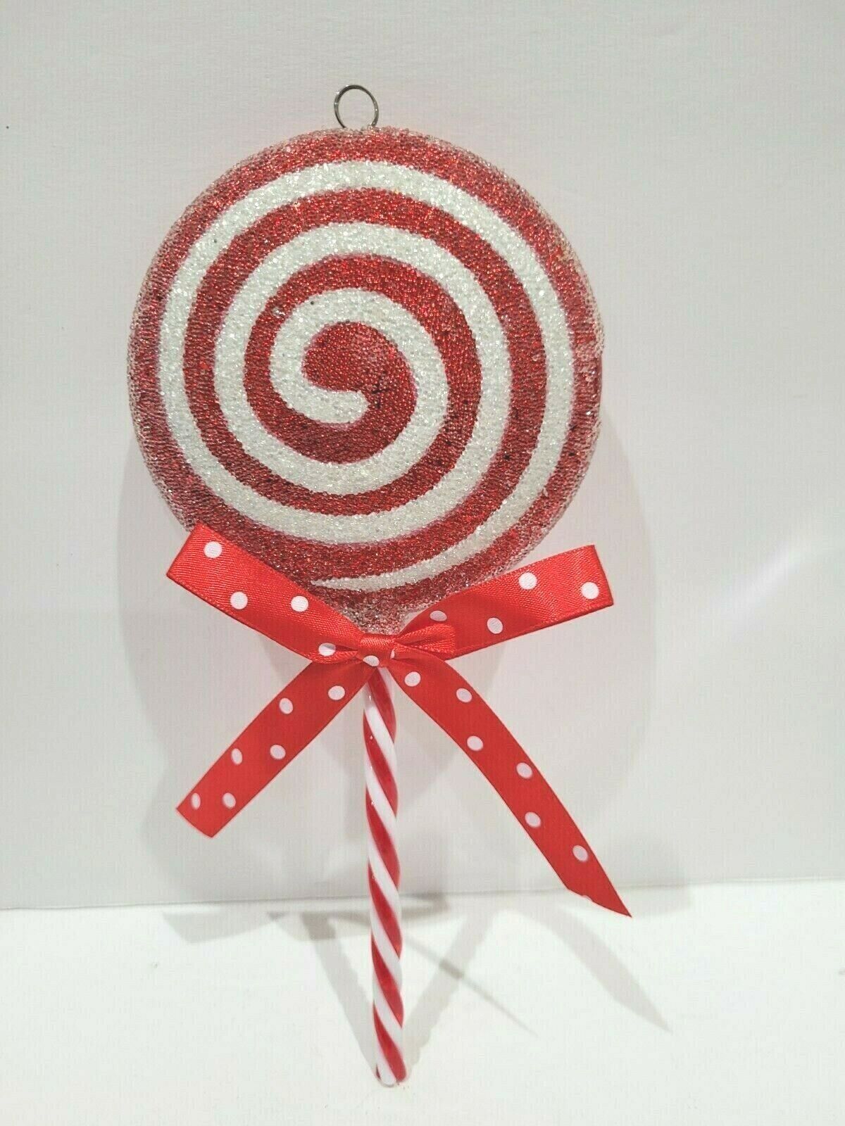 Christmas Candy Cane Peppermint 8.25&quot; Lollipop Swirl Red White Tree Orna... - $8.90