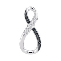 10kt White Gold Round Black Color Enhanced Diamond Vertical Infinity Pendant - £127.60 GBP