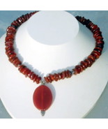 Carnelian Nugget and Oval Pendant Drop Style Necklace - €41,69 EUR