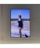 35mm Slide Photo Woman On Beach In Swimsuit 1968 1960s Color - $367.71 MXN