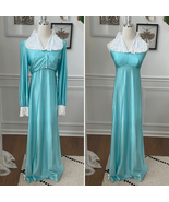 Vintage 60s 70s Turquoise Carol Gowns by Mr Walter 2pc Gown Long Halter ... - $124.86 CAD