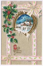 Holiday Postcard Embossed Christmas Merry Xmas Horseshoe Mistletoe Farm ... - $2.96