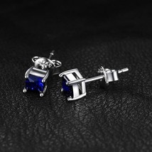 Princess Lab-Created Blue Sapphire Solitaire Stud Earrings 14K White Gold Plated - £58.85 GBP