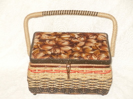 Vintage Sewing Basket Box Multi-Color Woven Wicker Straw with Handle  - £15.67 GBP