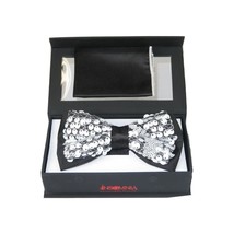 Men Formal Bow Tie Hankie Insomnia by Manzini Floral MZE158 White Sequins New image 4