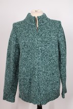 LL Bean L Blue Green Ragg Marled Lambswool Zip Mock Neck Cardigan Sweater 500736 - £34.93 GBP