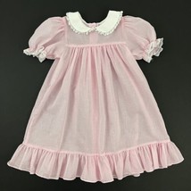 Vintage Children&#39;s Collection Girl&#39;s 6 Pink White Swiss Dot Dress Lace Trim - £14.69 GBP