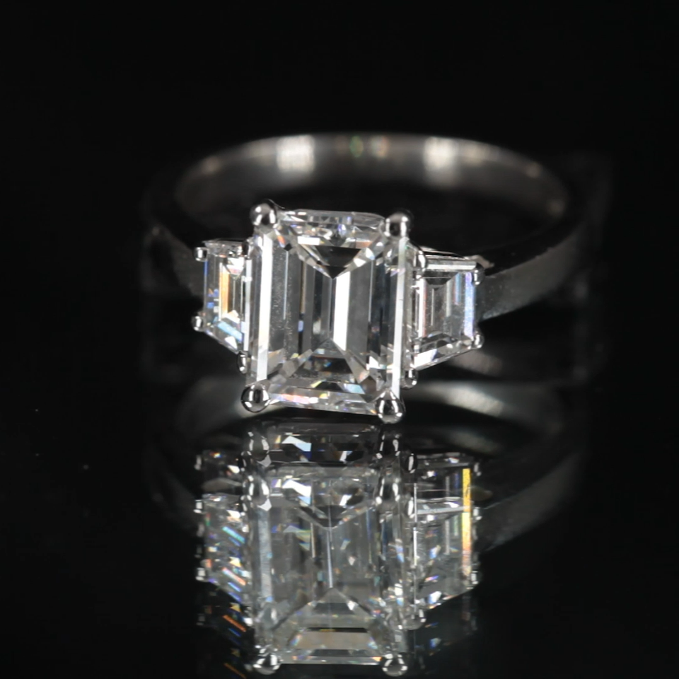 2.10 carat Emerald Cut Diamond 3-Stone Platinum Ring with GIA Cert Size 5.25 Item image 2
