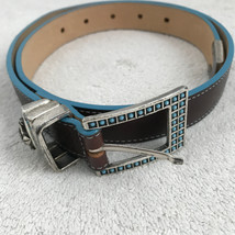 Streets Ahead Leather S Belt Brown Square Turquoise Embellish Western Fa... - $35.14