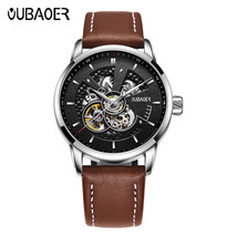 Oubaoer Men&#39;s Mechanical Watch Hollow Waterproof Leather Watch Large Dial - £65.52 GBP