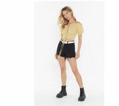 Pre-owned Yellow Gingham Lace Up Crop Top Size 6 - £7.89 GBP