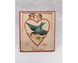 Antique Blue Bird Children With Roses Walking Valentines Day Card - $43.55