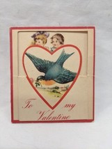 Antique Blue Bird Children With Roses Walking Valentines Day Card - £34.91 GBP