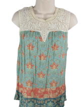 Anthropologie Maeve Laced Eleanor Floral Tank Top Blouse Small Crochet blue  - £19.77 GBP