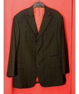 Mecca Mens 46 R Black Blazer Suit Jacket Purple Windowpane Superior 150&#39;s - €30,30 EUR