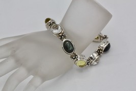 Michael Dawkins 925 Sterling Silver Clear Yellow Blue Stone Oval Link Bracelet - £157.75 GBP