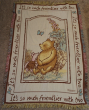 Vtg Disney Winnie the Pooh Piglet Throw Blanket Tapestry Beacon USA 50 x 73 - $28.49