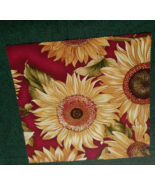 Fabric Hoffman 9-1/2&quot; Square 2-Tone Golden Yellow Sunflowers on Cranberr... - $3.13 CAD