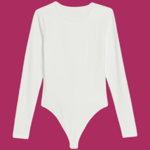 White Stretch Thong Bodysuit Long Sleeve Jersey Rib Knit Fitted Size 4X NEW - $22.00