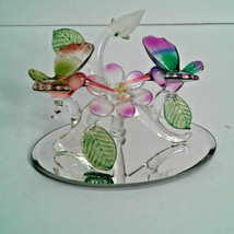 Glass Hummingbirds Flower on Mirror Base Pink Purple Birds Flower - £36.19 GBP