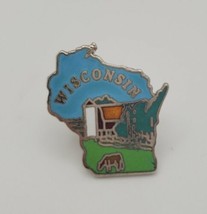 Wisconsin State Shaped Souvenir Enamel Lapel Hat Pin Dairy Farm - £11.63 GBP