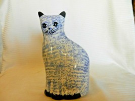 Blue And White Ceramic Standing Cat Figurine or Piggy Bank - £39.50 GBP