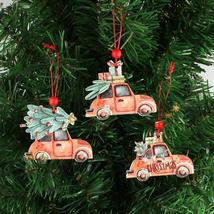 3Pcs Vintage Christmas Truck With Tree Ornaments Wooden - £2,114.61 GBP