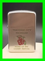 RARE Vintage Petrol Ad Lighter Traverse City Michigan Cherry Festival ~ UNFIRED  - £82.89 GBP