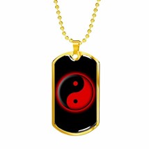 Yin Yang Dog Tag Necklace Black And Red Pendant Stainless Steel or 18k Gold 24" - £37.31 GBP+