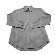 Pronto Uomo Shirt Mens L Gray Geometric Button Front Metallic Long Sleeve Cotton - £14.61 GBP