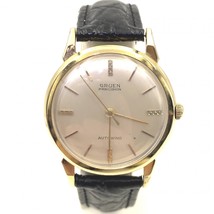 Pre-Owned Gruen Precision Autowind 35mm 14K Yellow Gold Watch Black Strap - £1,647.41 GBP