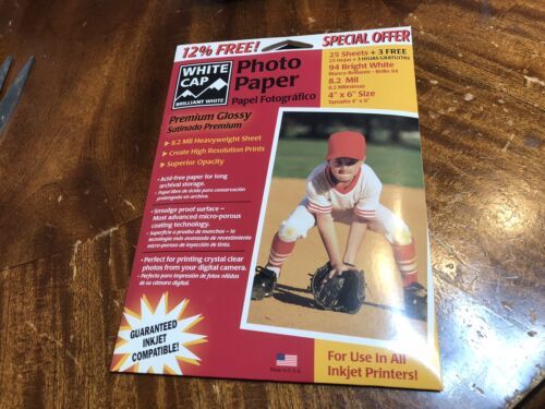 4x Packs White Cap Photo Paper 4 x 6 Glossy Inkjet Laser 8.2 Mil - $14.84