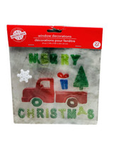 NEW Merry Christmas Winter window Gel Clings 22 pcs Red Truck Tree Decorations - £7.85 GBP