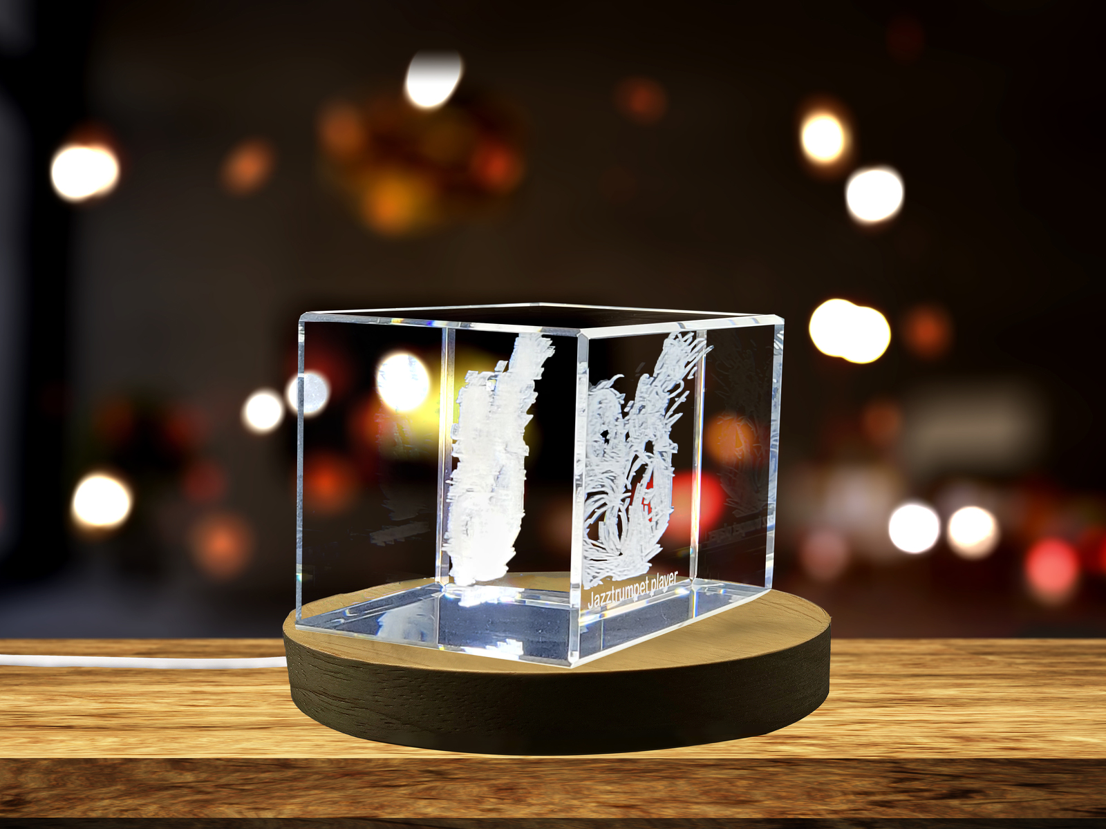 LED Base included | Sonic Brilliance - Jazz Trumpet Player - 3D Engraved Crystal Item image 2