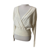 Pink Rose Womens Sz L Ivory Cropped Surplice Sweater Cable Knit Lightweight - $13.88