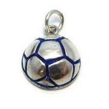 Ball Soccer Blue Sports Charm Pendant .925 Sterling Silver!! - £27.96 GBP