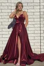 V Neck Backless Burgundy Long Prom Dress with High Slit, Backless Burgundy Forma - £126.98 GBP
