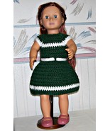 American Girl Green-White Dress, Crochet, 18 Inch Doll, Handmade  - £17.64 GBP