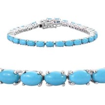 7x5mm 9255 Sterling Silver Sleeping Beauty Lab-Created Turquoise Bracelet - 7.5&quot; - £120.50 GBP