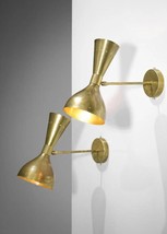 Pair of Modern Italian Sconces Brass Vintage Design Stilnovo Style &quot;Gold... - $176.72