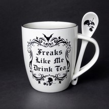 Alchemy Gothic ALMUG19 Freaks Like Me Drink Tea Cup &amp; Spoon Coffee Mug Tea - $311.75 MXN