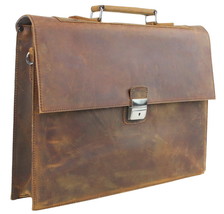 Vagarant Traveler 18 in. Slim Full Grain Leather Briefcase Laptop Bag w/Latch Lo - £157.24 GBP