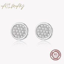Ailmay High Quality Fashion 925 Silver Shiny Zircon Round Stud Earring for Women - £10.44 GBP