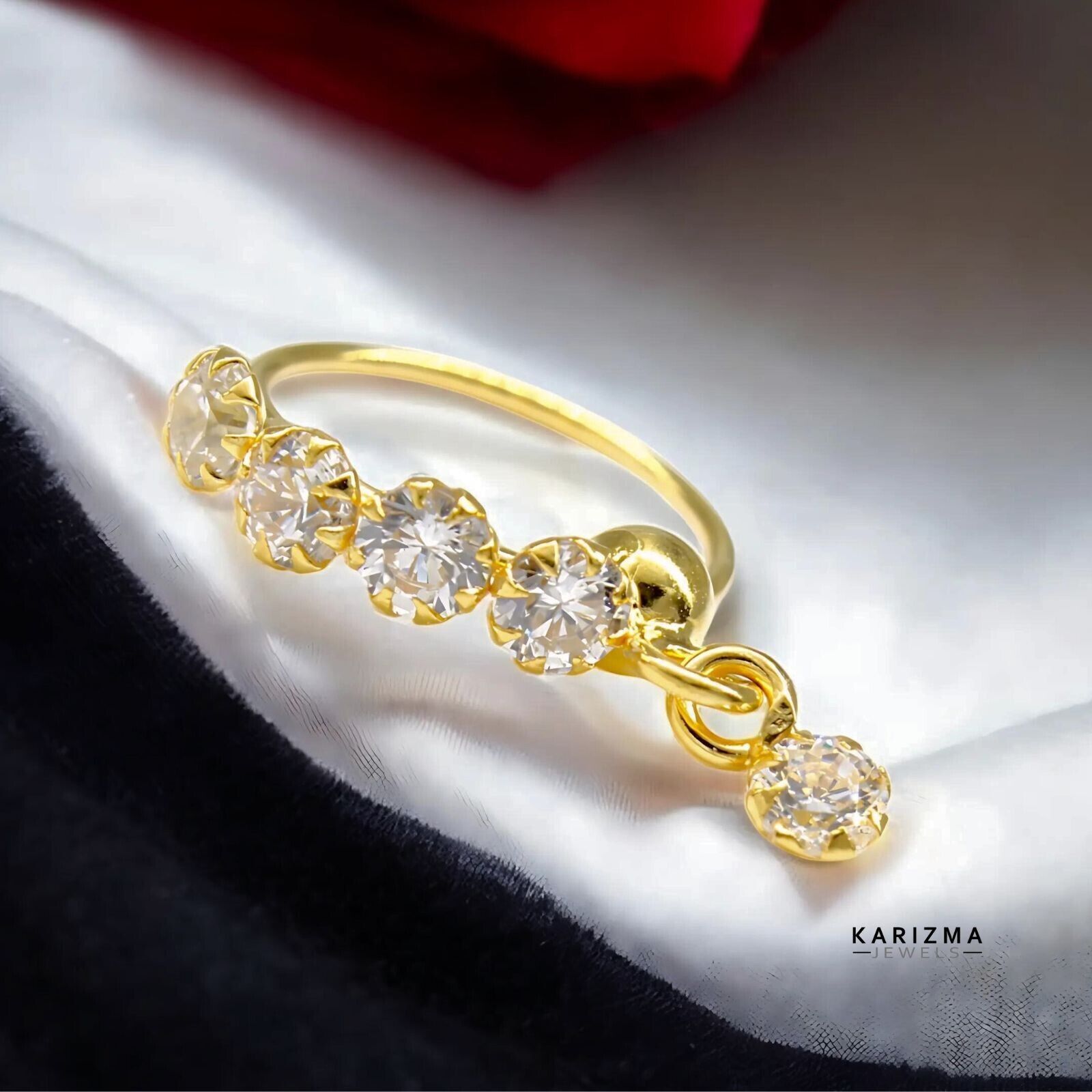 18K Real Gold Nose rings White CZ brides collection wedding nose Hoop Ring 22g